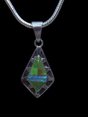 Sterling Silver Green Turquoise Opal Geometric Inlay Pendant